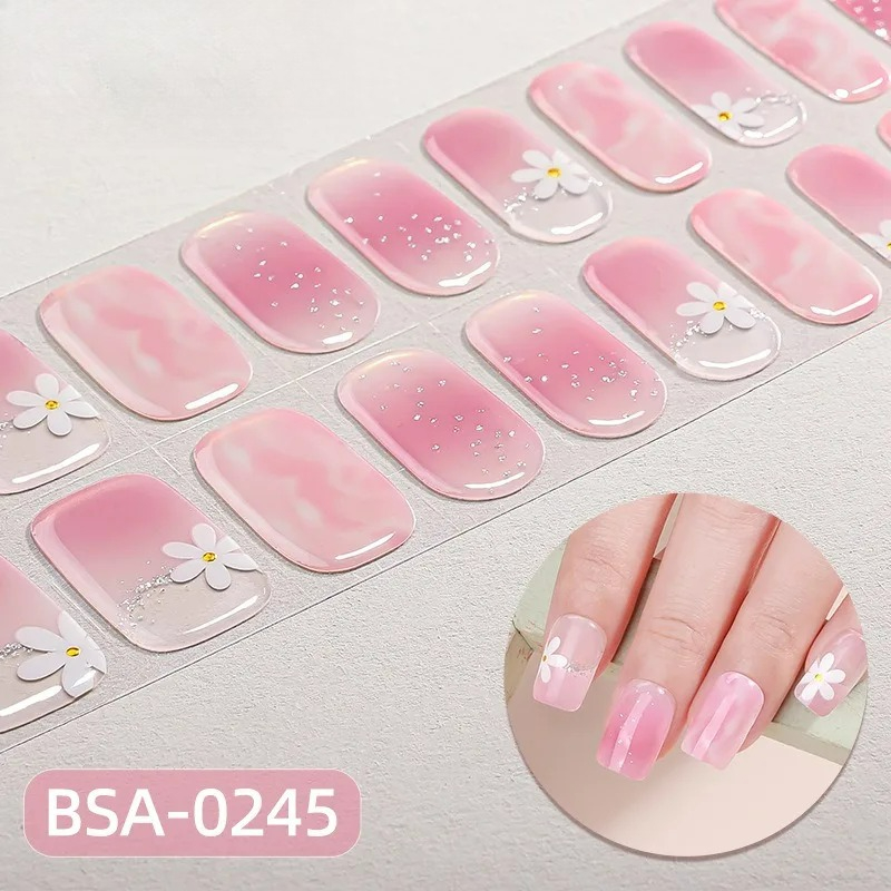 Full Cover Adhesive - UVランプ不要のセミキュアジェルネイルストリップ、グラデーションネイルラップ、自己粘着フルカバーネイルステッカー、DIYマニキュアネイルアートデコレーション