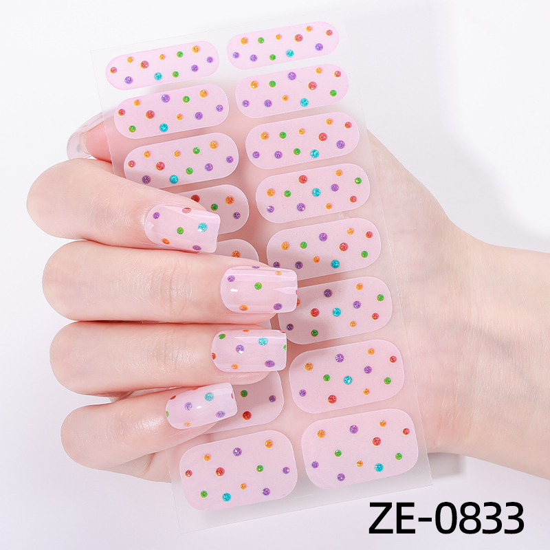 Full Cover Adhesive - 16 チップフルカバーネイルステッカーカラフルな水玉模様のマニキュアストリップ長持ち自己粘着ネイルアート DIY マニキュア装飾