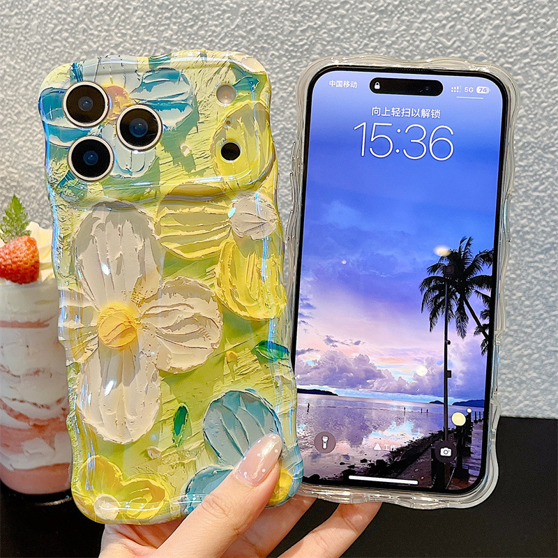 Apple Iphone 15 Pro Max - ファッションオイルペイント花柄ウェーブフォンケース iPhone 17 Air 16 15